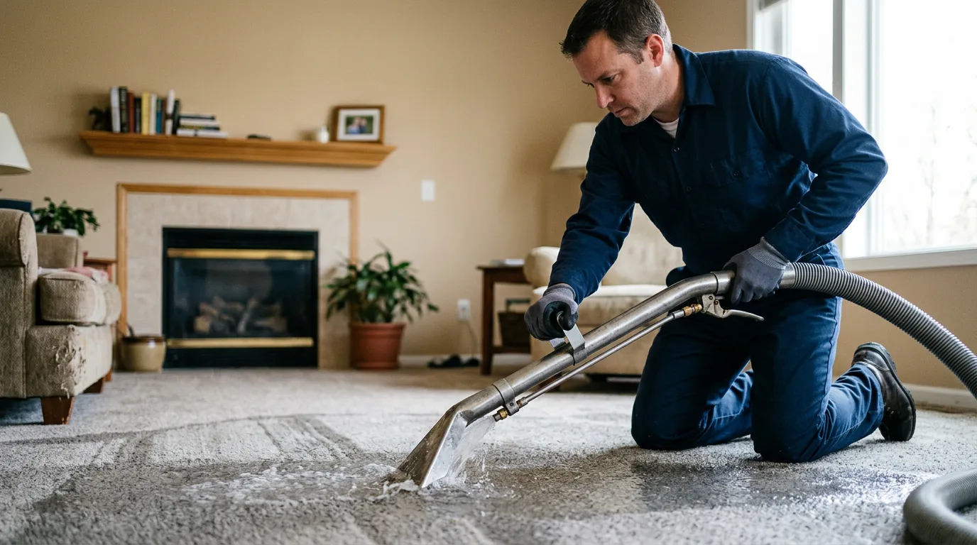 Water damage restoration technician working near West Bridgewater, MA